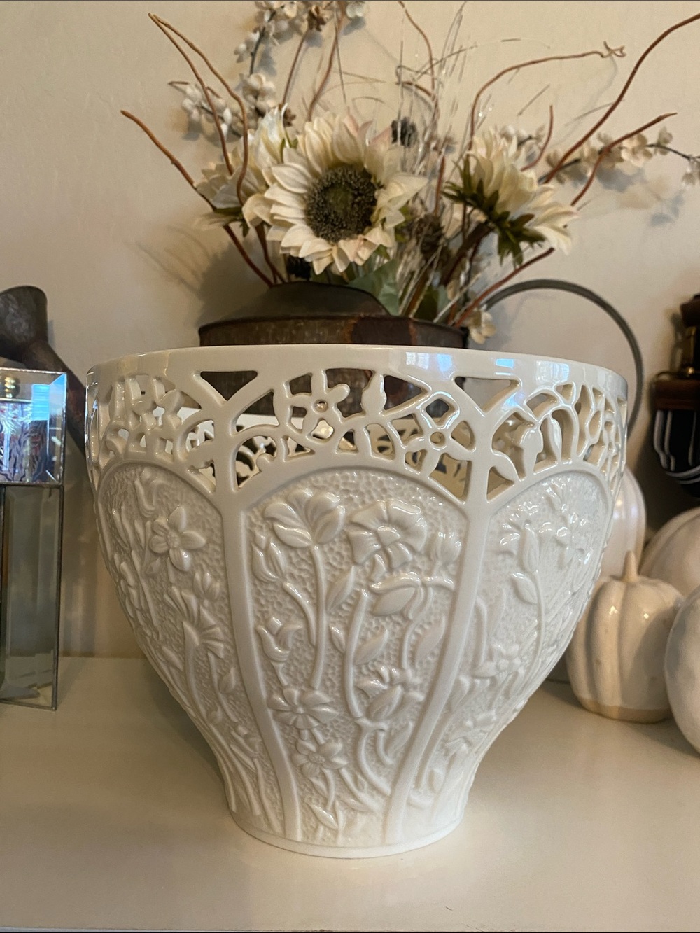 Lenox Jasmine Ivory Porcelain Art Bowl with Intricate Cutout Design